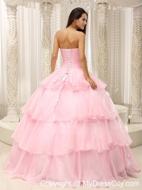 Baby Pink Ruched Sweetheart Sweet 16 Dresses with Flowers