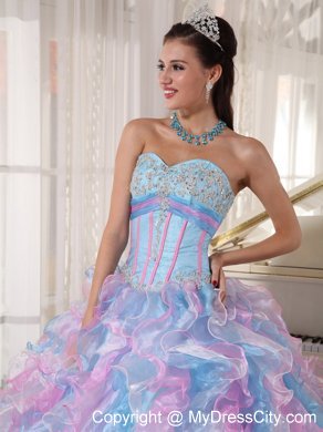 Sweetheart Multi-color Organza Sweet 15 Dresses with Appliques