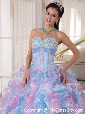 Sweetheart Multi-color Organza Sweet 15 Dresses with Appliques