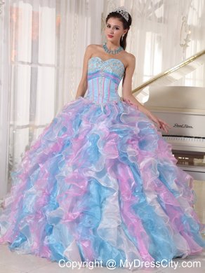 Sweetheart Multi-color Organza Sweet 15 Dresses with Appliques