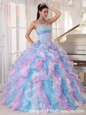 Sweetheart Multi-color Organza Sweet 15 Dresses with Appliques