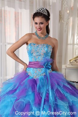 Blue and Purple Strapless Appliqued Quinceanera Dresses