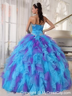 Blue and Purple Strapless Appliqued Quinceanera Dresses