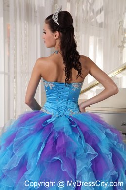 Blue and Purple Strapless Appliqued Quinceanera Dresses