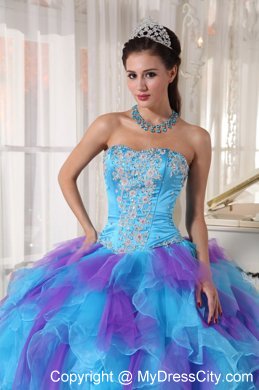 Blue and Purple Strapless Appliqued Quinceanera Dresses