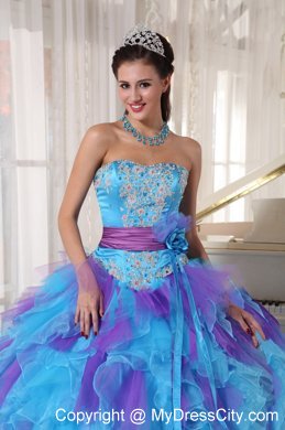 Blue and Purple Strapless Appliqued Quinceanera Dresses