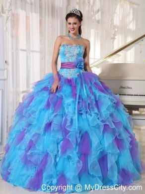 Blue and Purple Strapless Appliqued Quinceanera Dresses