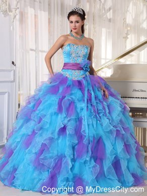 Blue and Purple Strapless Appliqued Quinceanera Dresses