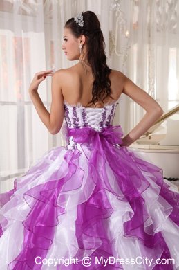 Strapless Colorful Organza Quinceanera Dress Beaded