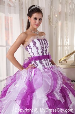 Strapless Colorful Organza Quinceanera Dress Beaded