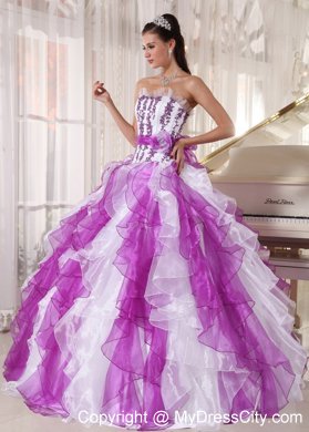 Strapless Colorful Organza Quinceanera Dress Beaded