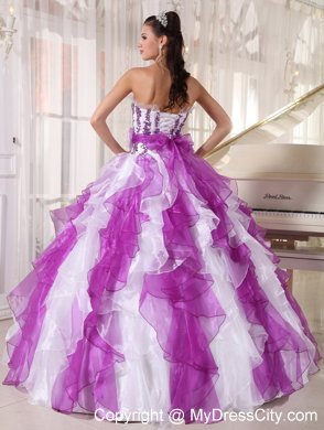 Strapless Colorful Organza Quinceanera Dress Beaded