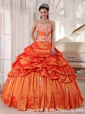 Orange Ruffled Taffeta Sweet 16 Dresses with Appliques