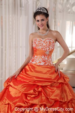 Orange Ruffled Taffeta Sweet 16 Dresses with Appliques