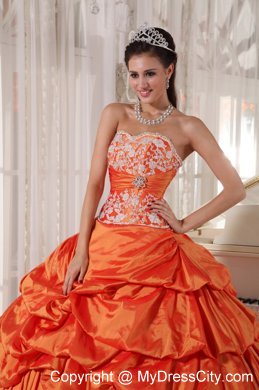 Orange Ruffled Taffeta Sweet 16 Dresses with Appliques