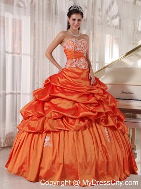 Orange Ruffled Taffeta Sweet 16 Dresses with Appliques