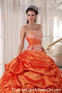 Orange Ruffled Taffeta Sweet 16 Dresses with Appliques