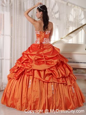 Orange Ruffled Taffeta Sweet 16 Dresses with Appliques