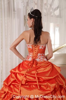 Orange Ruffled Taffeta Sweet 16 Dresses with Appliques