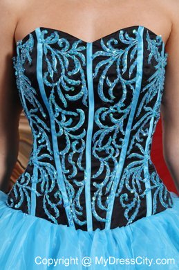 Aqua Blue Organza Embroidery with Beading Quinceanera Dress