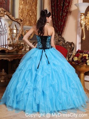 Aqua Blue Organza Embroidery with Beading Quinceanera Dress