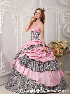 Romantic Taffeta and Zebra Beading Pink Quinceanera Dress