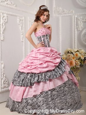 Romantic Taffeta and Zebra Beading Pink Quinceanera Dress