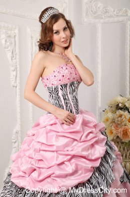 Romantic Taffeta and Zebra Beading Pink Quinceanera Dress