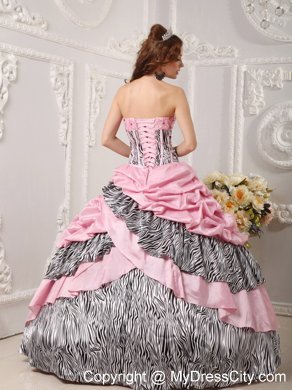 Romantic Taffeta and Zebra Beading Pink Quinceanera Dress