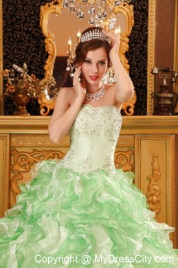 Apple Green Organza Beading and Ruffles Sweet Sixteen Dress