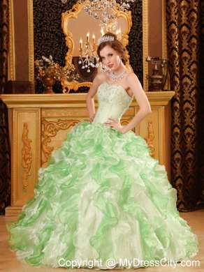 Apple Green Organza Beading and Ruffles Sweet Sixteen Dress