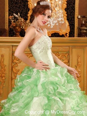 Apple Green Organza Beading and Ruffles Sweet Sixteen Dress