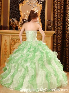 Apple Green Organza Beading and Ruffles Sweet Sixteen Dress