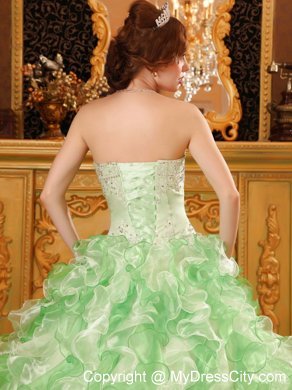 Apple Green Organza Beading and Ruffles Sweet Sixteen Dress