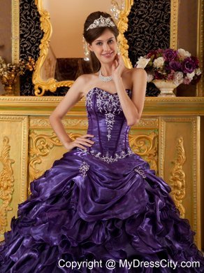 Purple Sweetheart Ruffled Quinceanera Dress in Organza Fabric