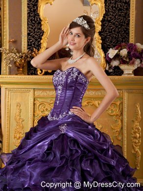 Purple Sweetheart Ruffled Quinceanera Dress in Organza Fabric