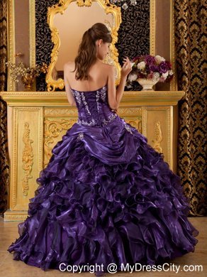 Purple Sweetheart Ruffled Quinceanera Dress in Organza Fabric