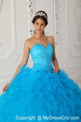 Sweetheart Beading and Ruffuled Dress for Sweet 15 in Aqua