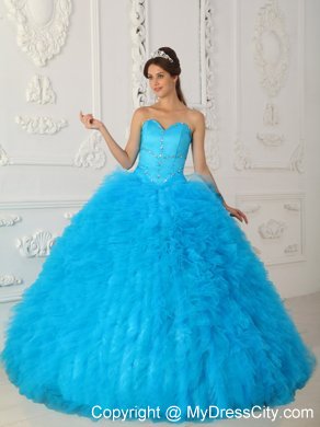 Sweetheart Beading and Ruffuled Dress for Sweet 15 in Aqua