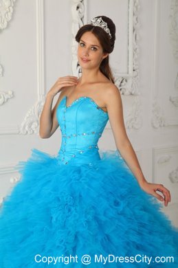 Sweetheart Beading and Ruffuled Dress for Sweet 15 in Aqua