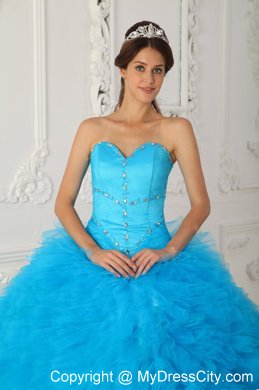 Sweetheart Beading and Ruffuled Dress for Sweet 15 in Aqua