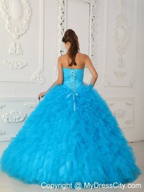 Sweetheart Beading and Ruffuled Dress for Sweet 15 in Aqua