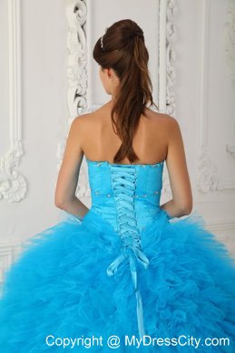 Sweetheart Beading and Ruffuled Dress for Sweet 15 in Aqua