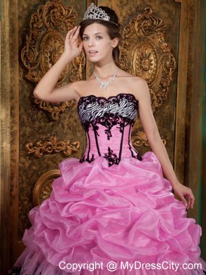 Slinky Rose Pink and Zebra Strapless Pick-Ups Dress for Quince