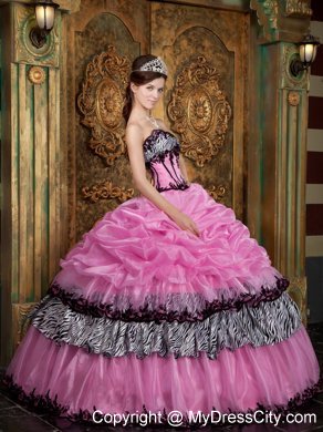 Slinky Rose Pink and Zebra Strapless Pick-Ups Dress for Quince