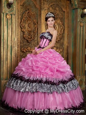 Slinky Rose Pink and Zebra Strapless Pick-Ups Dress for Quince