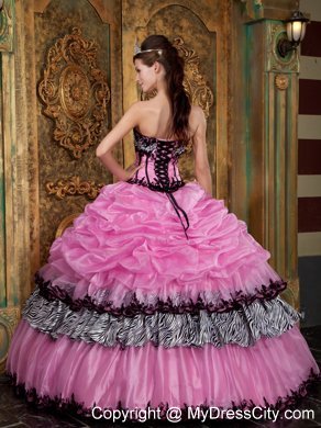 Slinky Rose Pink and Zebra Strapless Pick-Ups Dress for Quince