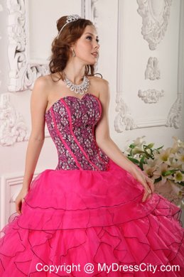 Hot Pink Sweetheart Organza Quinceanera Dress with Beading