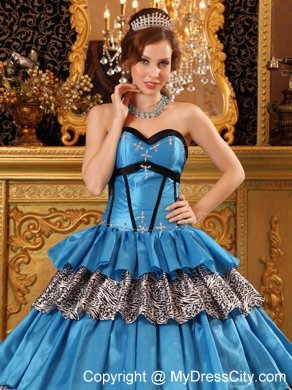 Sweetheart Taffeta Ruffles Blue Quinceanera Dress with Zebra