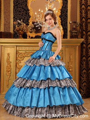 Sweetheart Taffeta Ruffles Blue Quinceanera Dress with Zebra